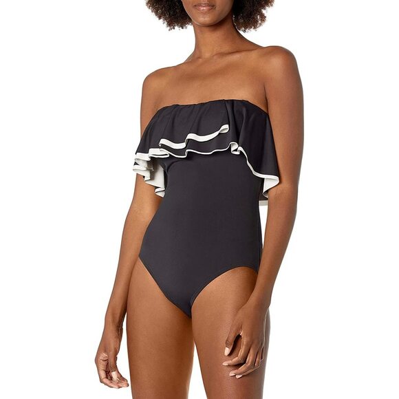 Coco Reef Womens Contours Ruffled Strapless One Piece Swimsuit,Black,34 D - Picture 2 of 4
